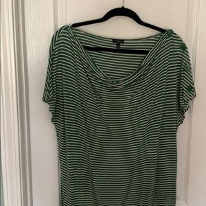 Green and white striped scoop neck T-shirt